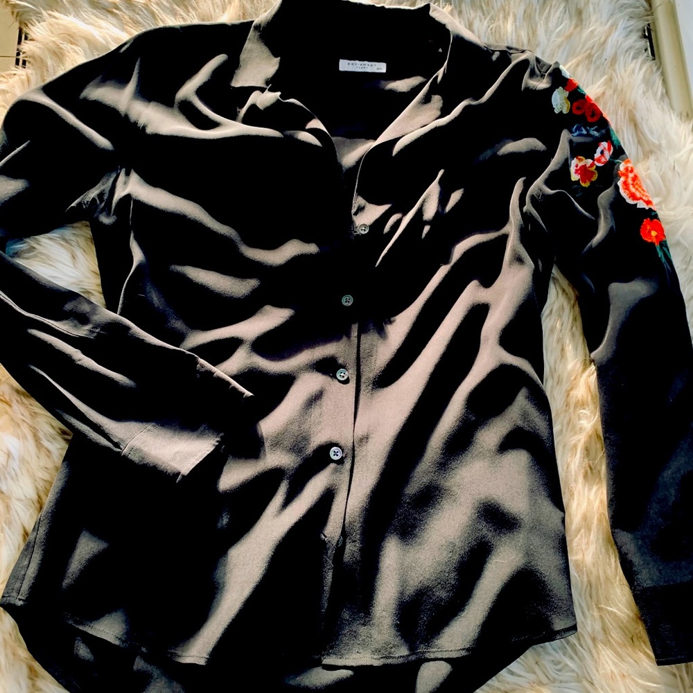 Equipment Inc Silk Shirt with Embroidered Sleeve